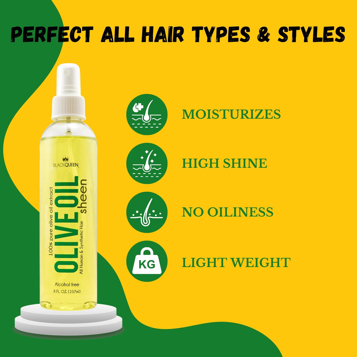 Black Queen Olive Oil Sheen Spray for Locs, Dreadlocks, Twists, Braids, Cornrows, 4C Hair - Moisturizing, Refreshing - 8 oz - Ma