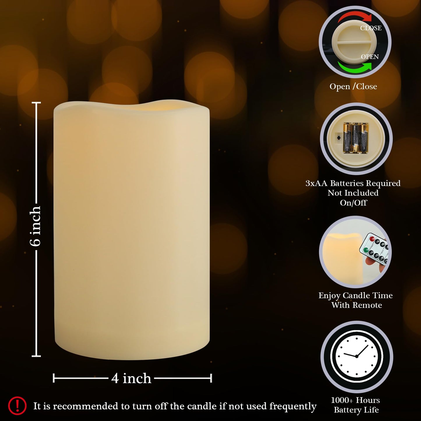 7LinRay 2 Pack 4" x 6" Waterproof Outdoor Flameless Candles with Remote and Timer, Battery Operated Flickering LED Flameless Pillar Candles for Lantern, Porch, Ivory, Plastic