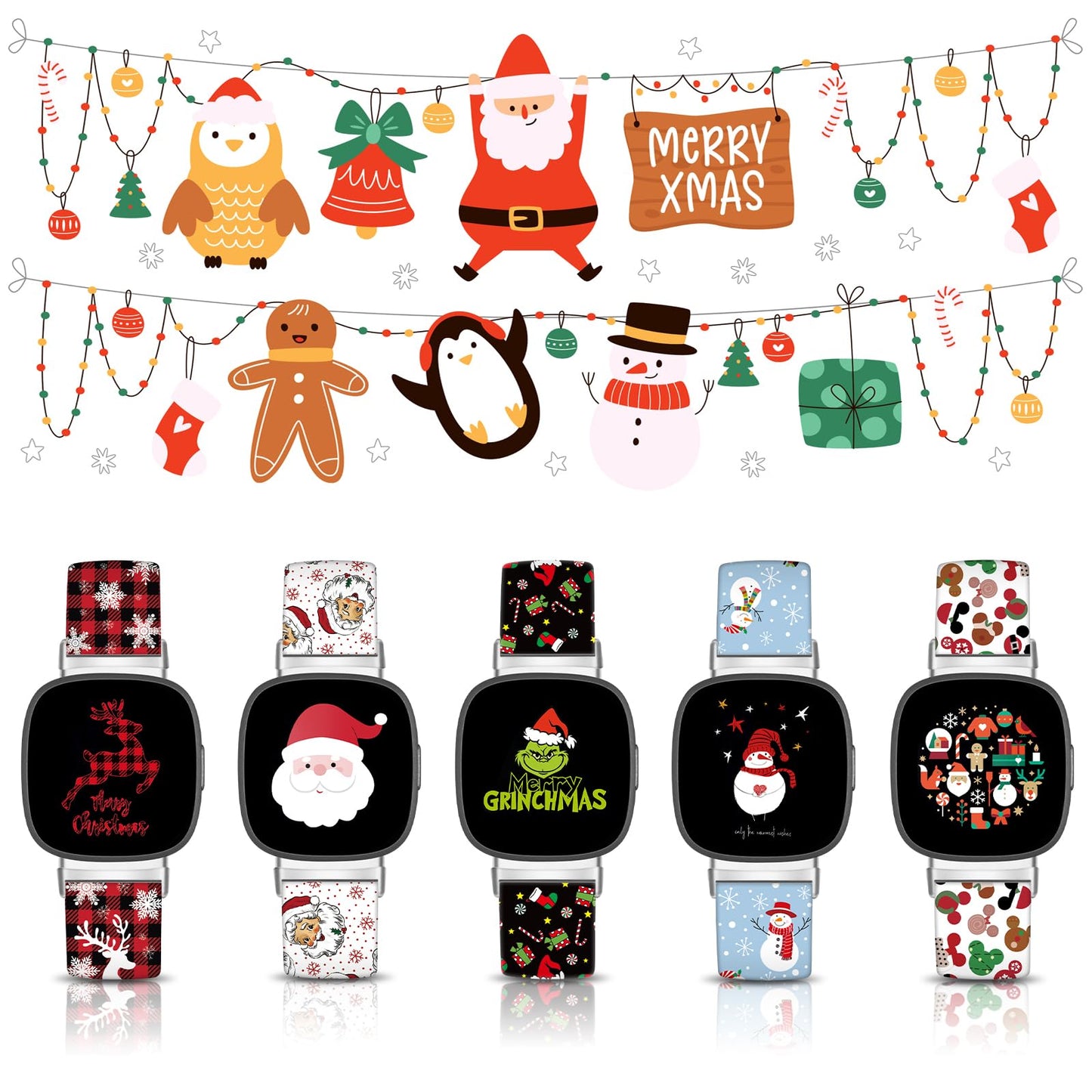 Christmas Halloween Thanksgiving Band Compatible With Fitbit Versa 3/Fitbit Versa 4/Fitbit Sense/2, Smartwatch Holiday Women Men