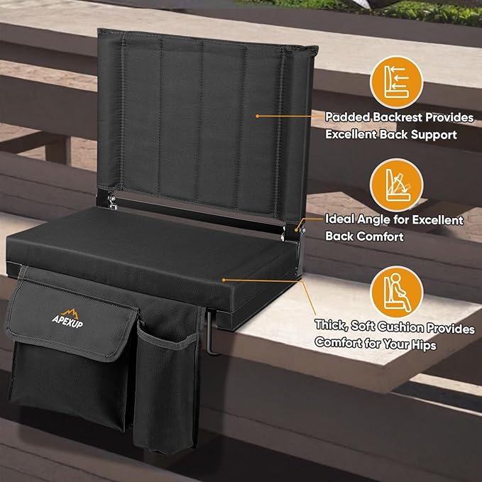 APEXUP Stadium Seats with Back Support, Portable Bleacher Seat with Large Pocket and Cup Holder, Wide Stadium Chair for Sports Events and Concerts