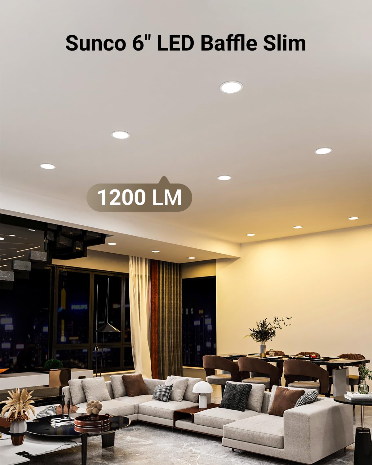 Sunco 24 Pack 6 Inch LED Recessed Light, Ceiling Canless Recessed Lights, Baffle Trim, 850 LM, 14W, Selectable CCT 2700K/3000K/4000K/5000K/6000K, Dimmable with Junction Box
