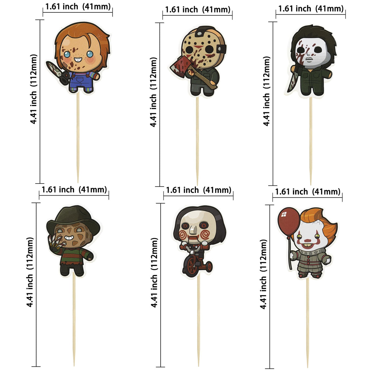 Gyufise 36Pcs Horror Movie Cupcake Toppers Horror Movie Halloween Cupcake Picks Halloween Birthday Cake Decorations for Baby Shower Birthday Party Supplies