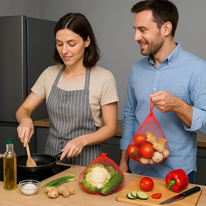 100Pcs Mesh Produce Bags 24-Inch with 100 Buckles – Reusable Seafood Boil Bags for Crab Clam Crawfish Potato Onion Fruits Vegetables Storage Net