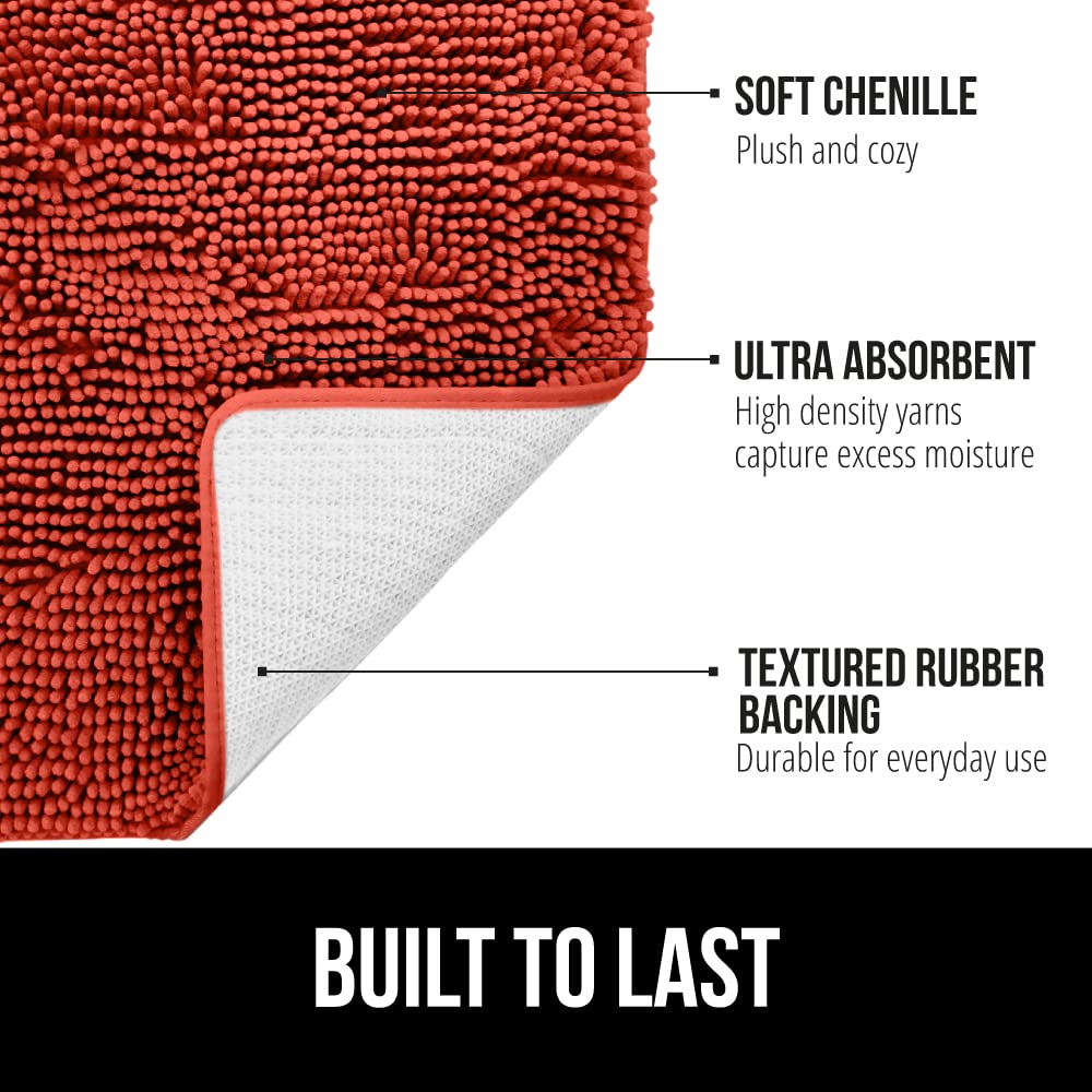 GORILLA GRIP Bath Rug Mat, Soft Absorbent Chenille, Quick Dry Microfiber Mats, Rubber Backing Washable Shower Floor Rugs, Bathmat Runner, US Designed Bathroom Home Accessories 24x17, Sunset Orange