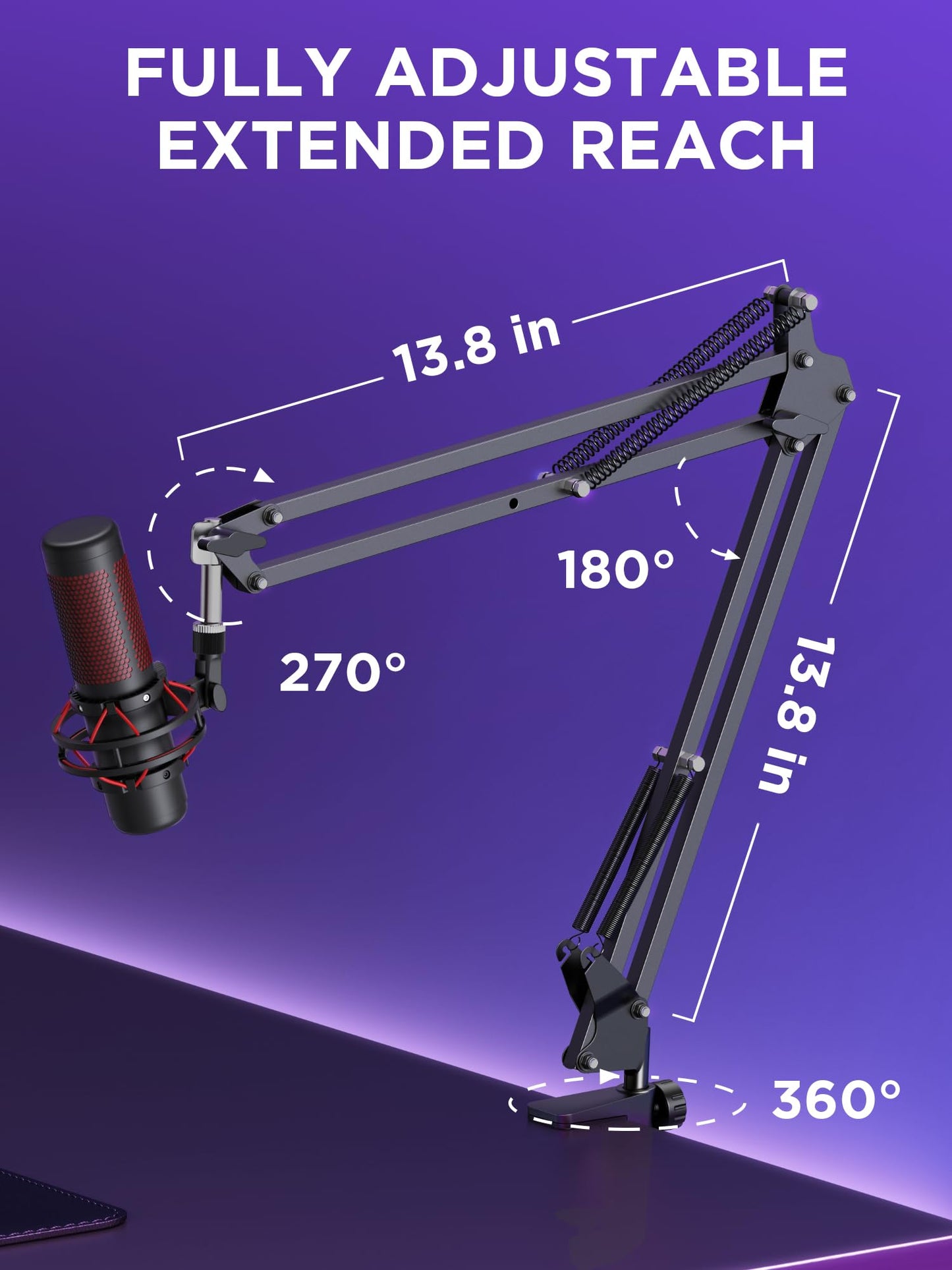 Innogear Boom Arm Microphone Mic Stand For Blue Yeti Hyperx Quadcast Solocast Snowball Fifine Shure Sm7B And Other Mic, Medium