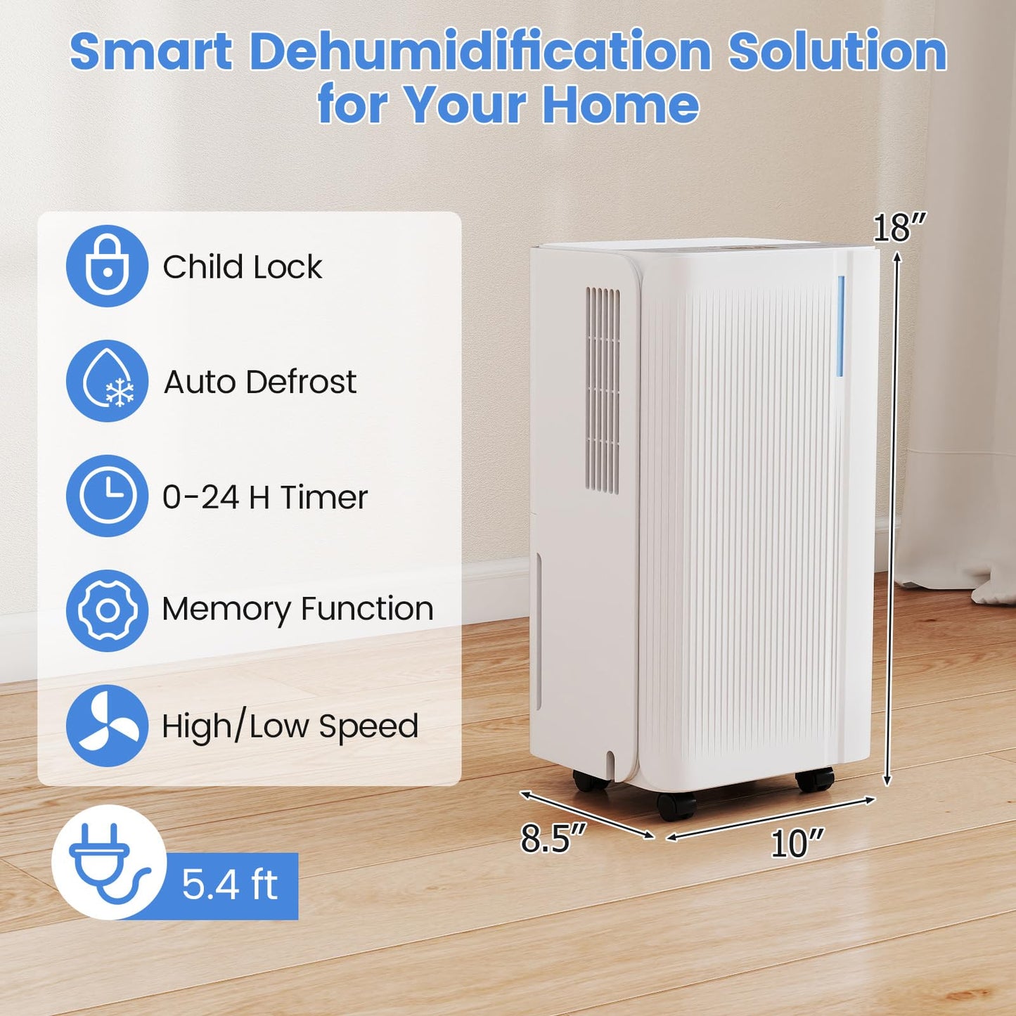 DORTALA 32 Pints Home Dehumidifier, 2000 Sq.Ft Portable Dehumidifiers with Drain Hose and Wheels, 3 Modes, 24H Timer, 3-Color Lights for Bathroom, Bedroom, Basement