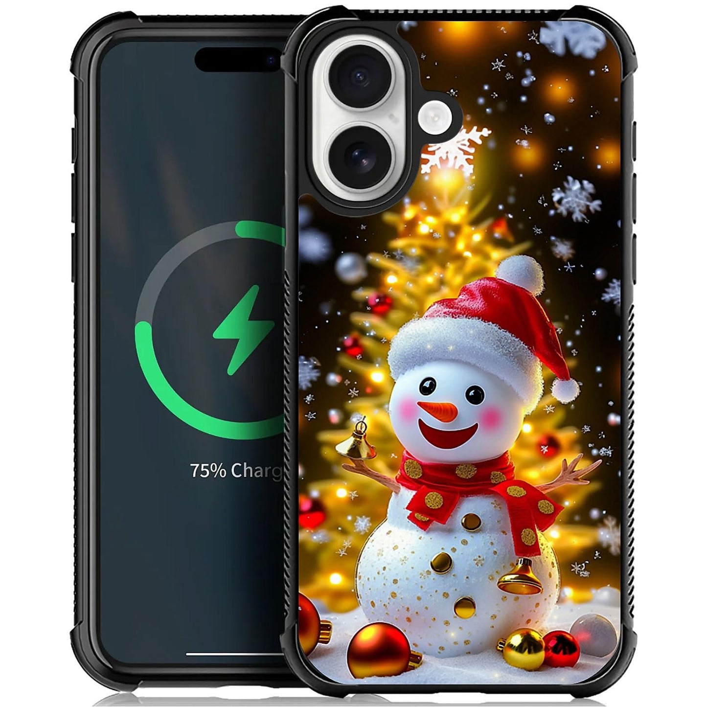 XUANWENPA for iPhone 17 Case,The Black Shell Design is Bright,Anti Drop and Dust-Proof,Christmas Golden Tree Snowman.