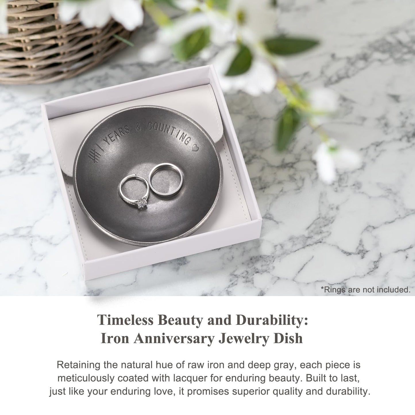 Urllinz Iron Gifts for 6th Anniversary for Him Her - 6 Year Anniverdary Jewelry Tray Decor for Couples Wife, Iron Ring Holder Dish&Gift Box, 4"