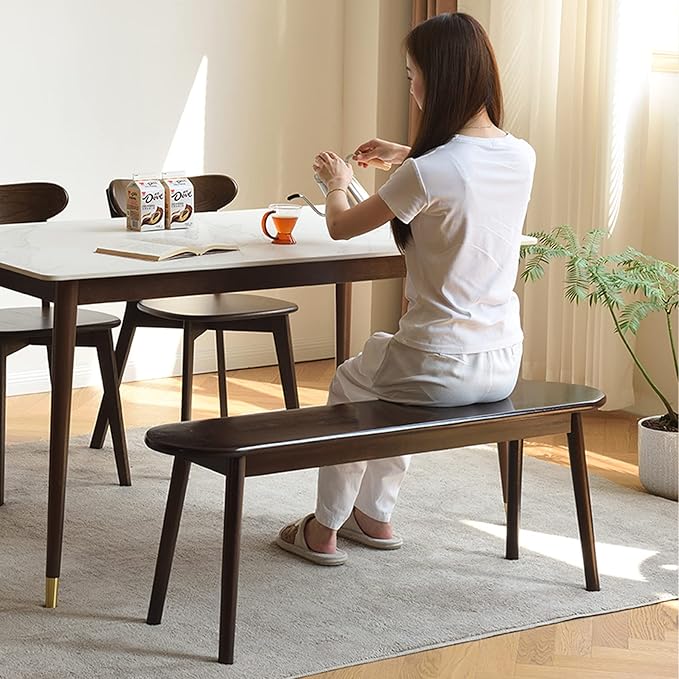 Cttasty Entryway Bench, Solid Wood Dining Bench, Midcentury End of Bed Bench w/Rounded Corner, Outdoor Bench w/Robust Construction, Bedroom Bench, 10.24" W x 17.72" H(Walnut 47.2inches)