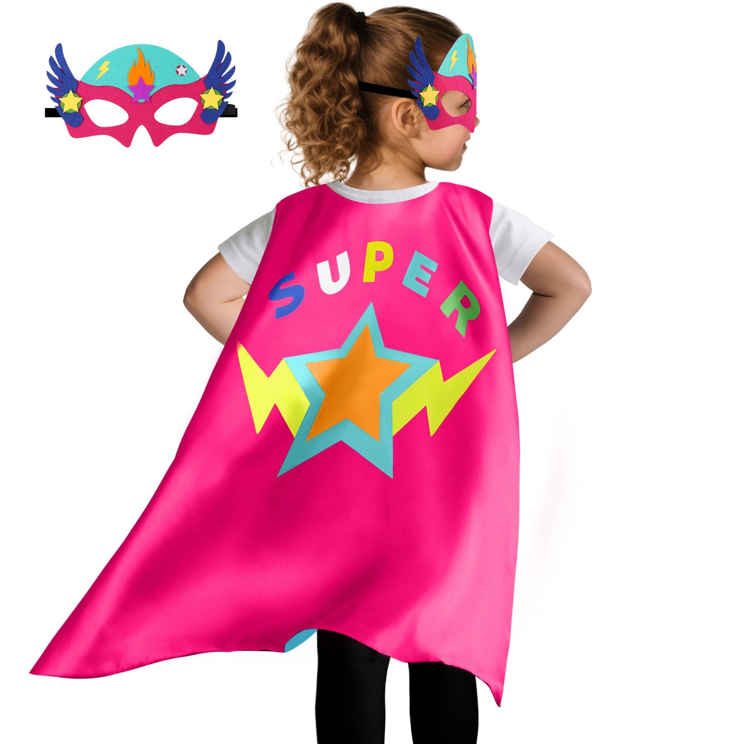 D.Q.Z Superhero-Capes and Masks for Kids Gifts for Girls Boys Super Hero Dress Up Cape and Mask (Rose-Cyan)