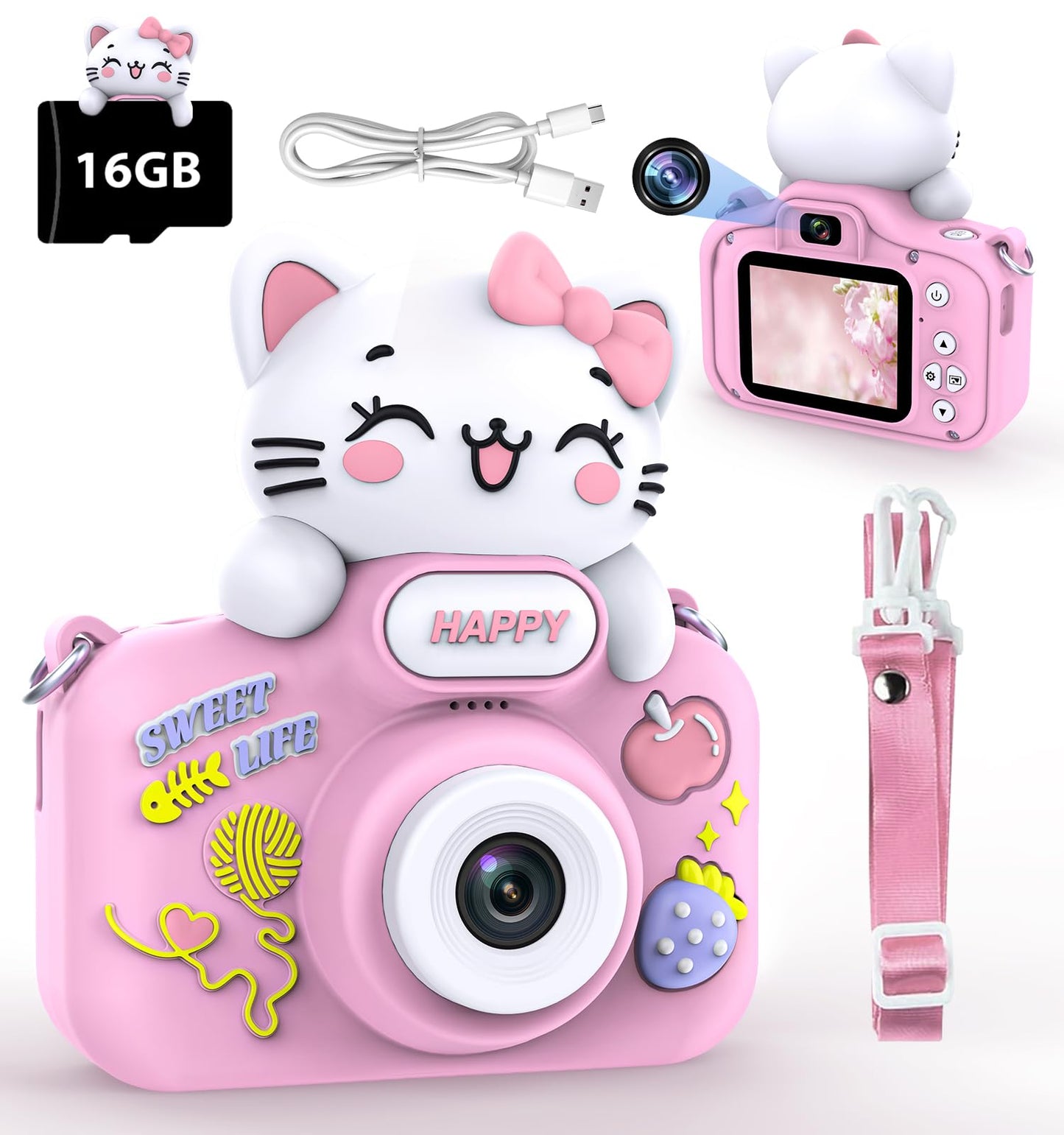 Kids Camera for Girls Age 3-8, Selfie Digital Camera for Kids, Children Toddler Camera for Chritmas Birthday Festival Gifts with