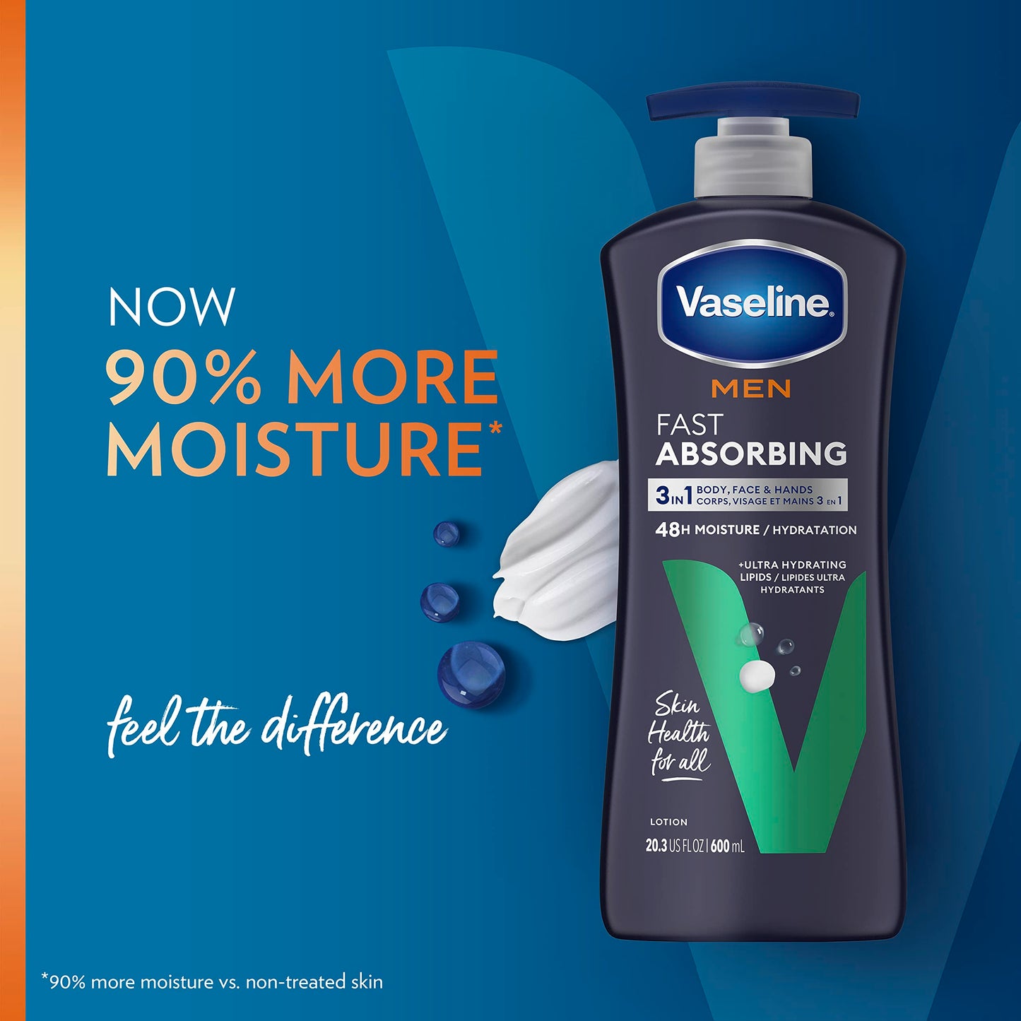 Vaseline Men Fast Absorbing 3-in-1 Face, Hands & Body Lotion for Men, For Dry Skin, Absorbs in Just 15 Seconds for Moisturized S