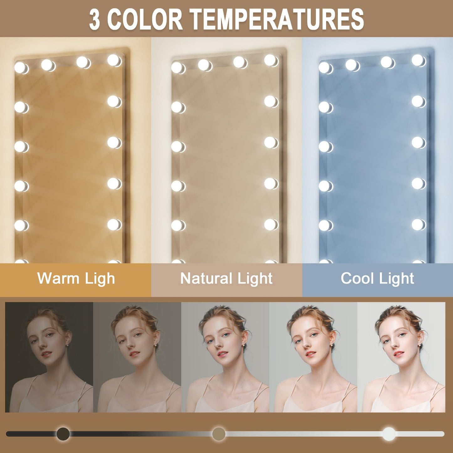 Kosmonia 64x22 Hollywood Full Length Mirror with Light, 22 Dimmable Bulbs & 3 Color Smart Touch Control, Distortion Free, Tempered Glass, Safe Full Body Mirrors with Stand