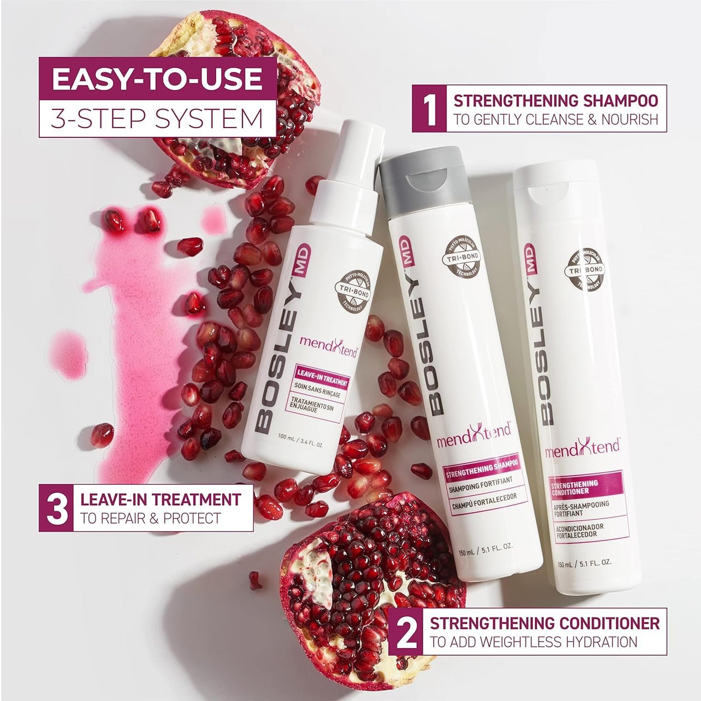 BosleyMD MendXtend Strengthening Shampoo to Promote Growth & Prevent Breakage with Saw Palmetto, Hyaluronic Acid and Pomegranate