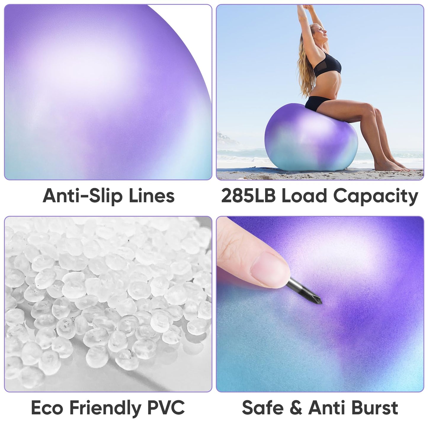 APEXUP Yoga Ball Exercise Ball, Heavy Duty Gym Ball for Fitness, Balance, Core Workout, Physical Therapy (S (15"~18") 45cm, Blue Purple)