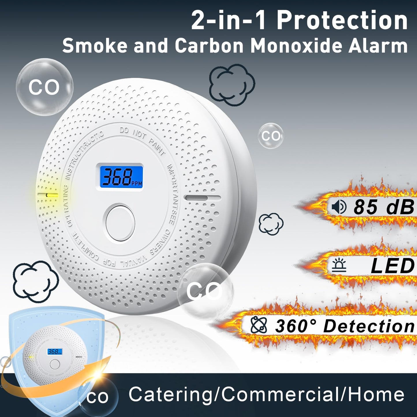 Smoke and Carbon Monoxide Detector, 2 in 1 Smoke Detector, LED Warning Light Indicators, 10 Year Battery (White), 1 Pack