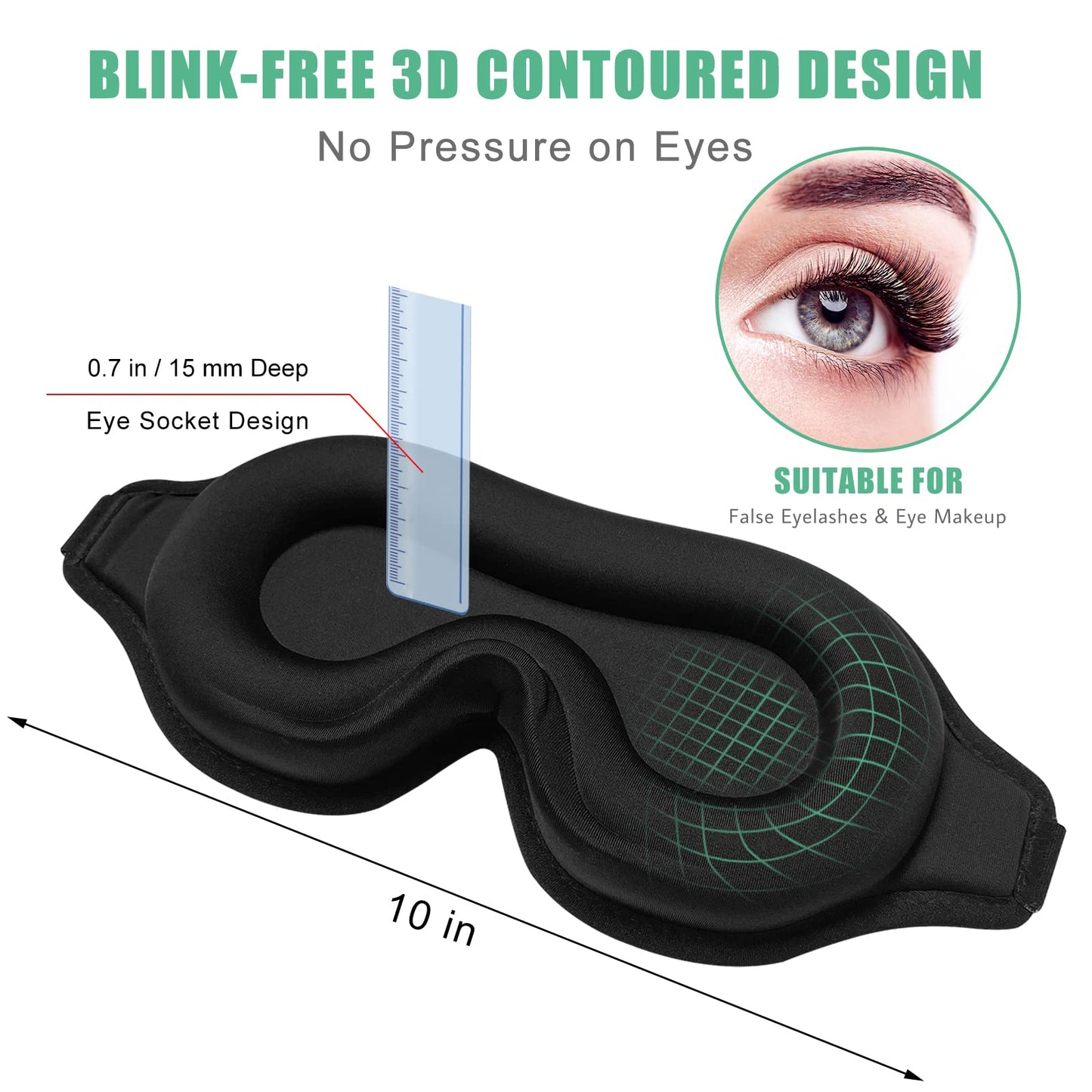BeeVines Sleep Mask, 2 Pack 3D Contoured Sleeping Eye Masks for Lash Extensions, Night Molded Covers with Adjustable Strap, Eye Shade Cover Lashes Extension for Traveling Yoga Nap(Black & Blue)