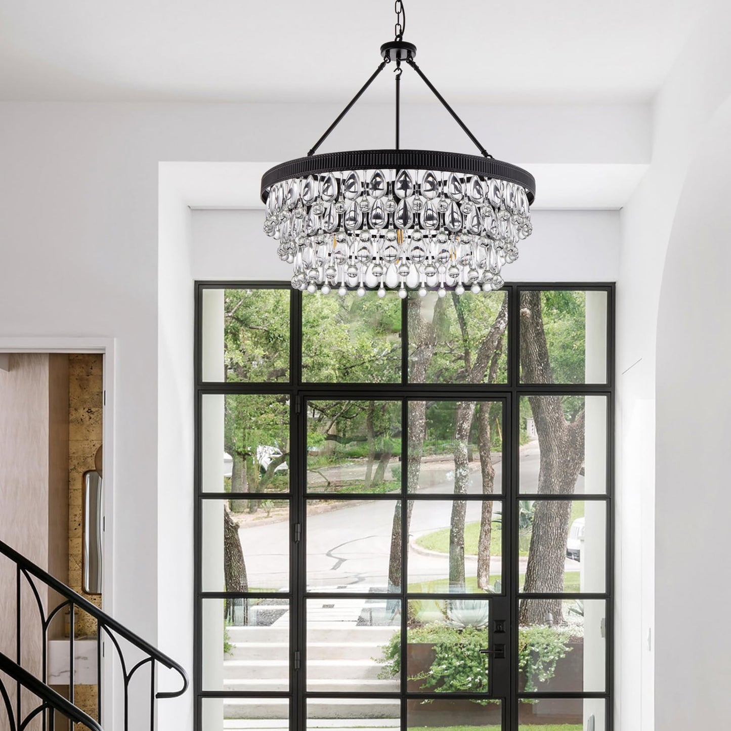 TOCHIC Crystal Chandeliers, 6-Light 3 Tiers Black Crystal Chandelier Light, Modern Farmhouse Luxury Light Fixture for Bedroom, Dining Room, Kitchen Island, Living Room, Entryway, 28"