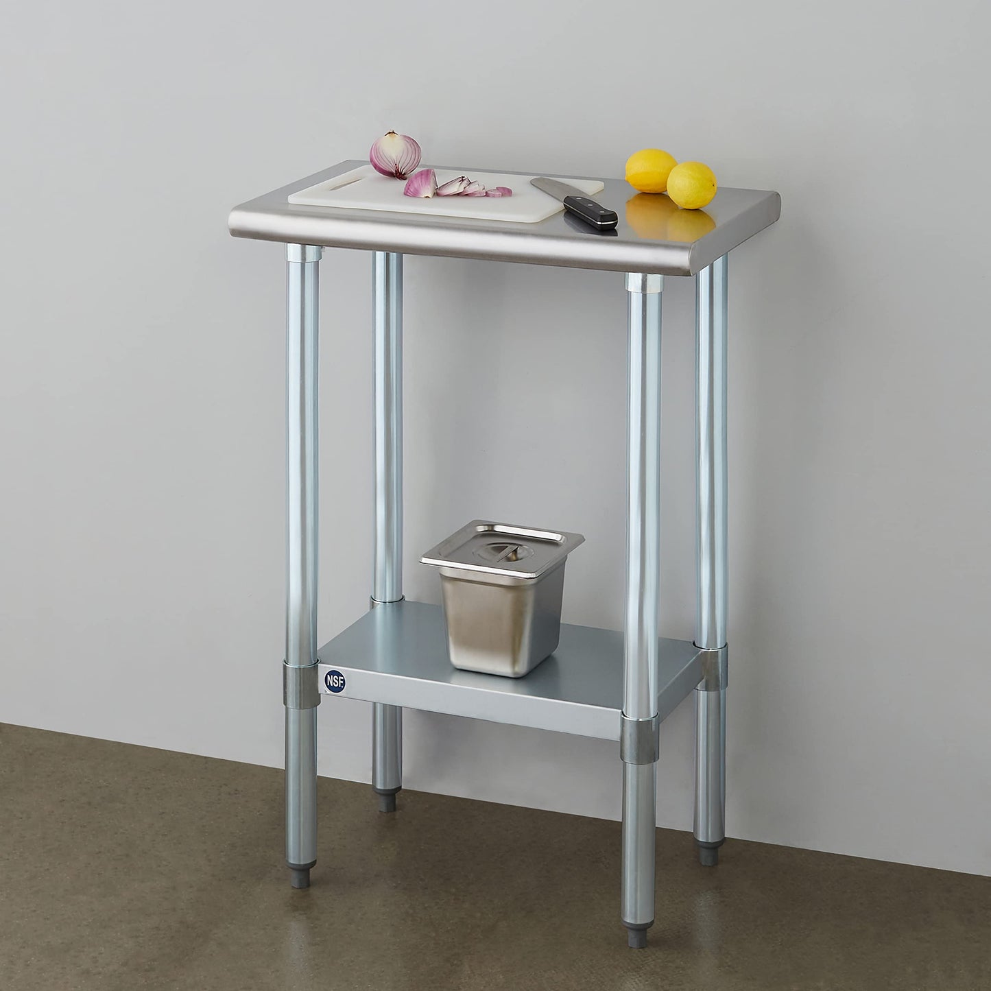 ROCKPOINT Stainless Steel Table for Prep & Work 14x24 Inches, NSF Metal Commercial Kitchen Heavy Duty Table with Adjustable Under Shelf and Table Foot for Restaurant, Home and Hotel