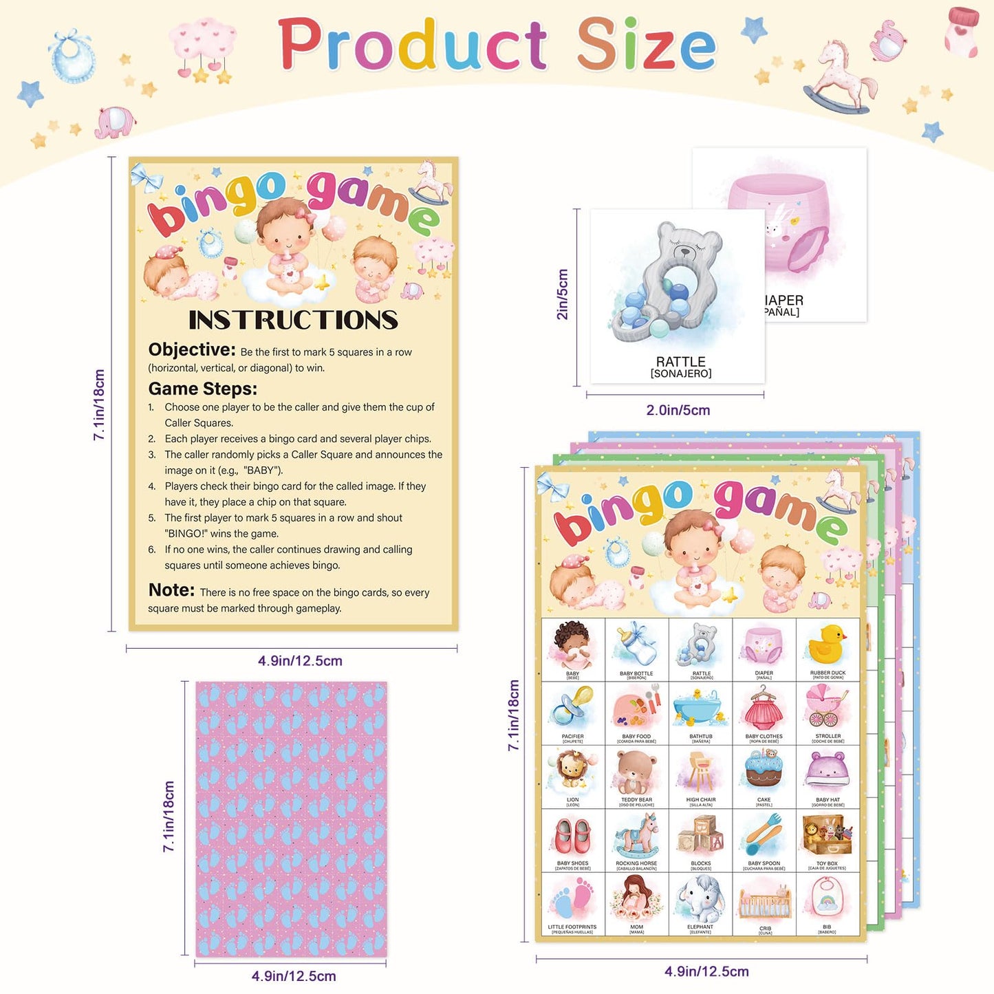 InIsaJace Bingo Cards for 24 Players, Cards Game Party Favors Decorations, Gender Reveal Party Bingo Games Bilingual Supplies