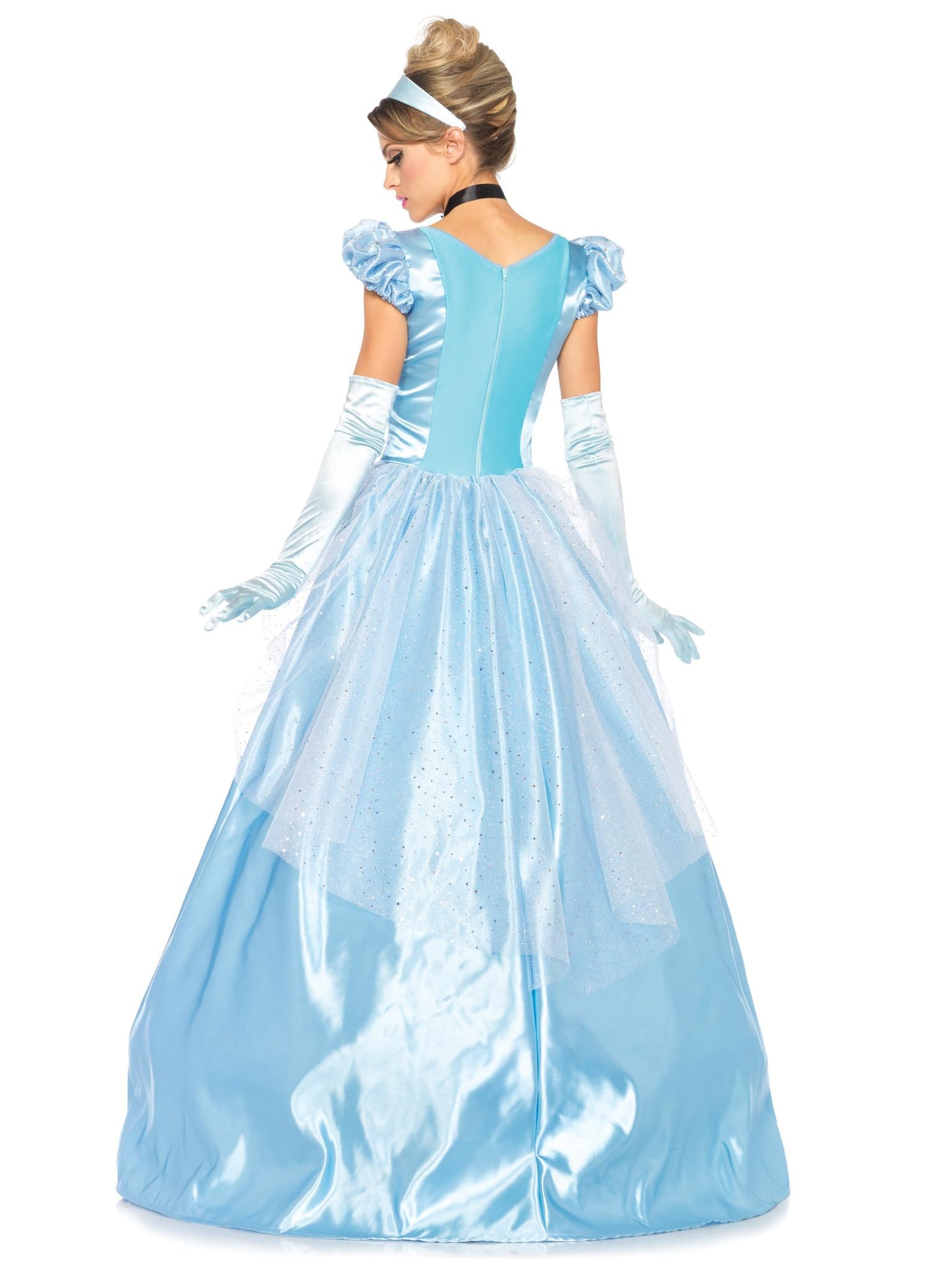 Leg Avenue 3 Piece Classic Cinderella Gown Full Length Family Friendly Princess Dress and Headband Set for Adult Women, Blue, Large
