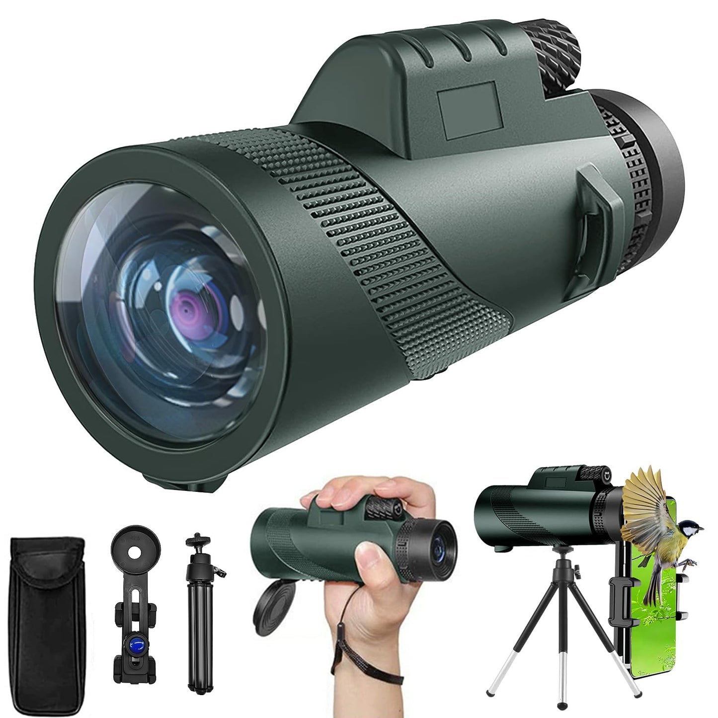 10X42 HD Monocular for Adults, Military Grade Compact Monocular Telescope with BAK-4 Prism & FMC Lens & Smartphone Holder & Trip