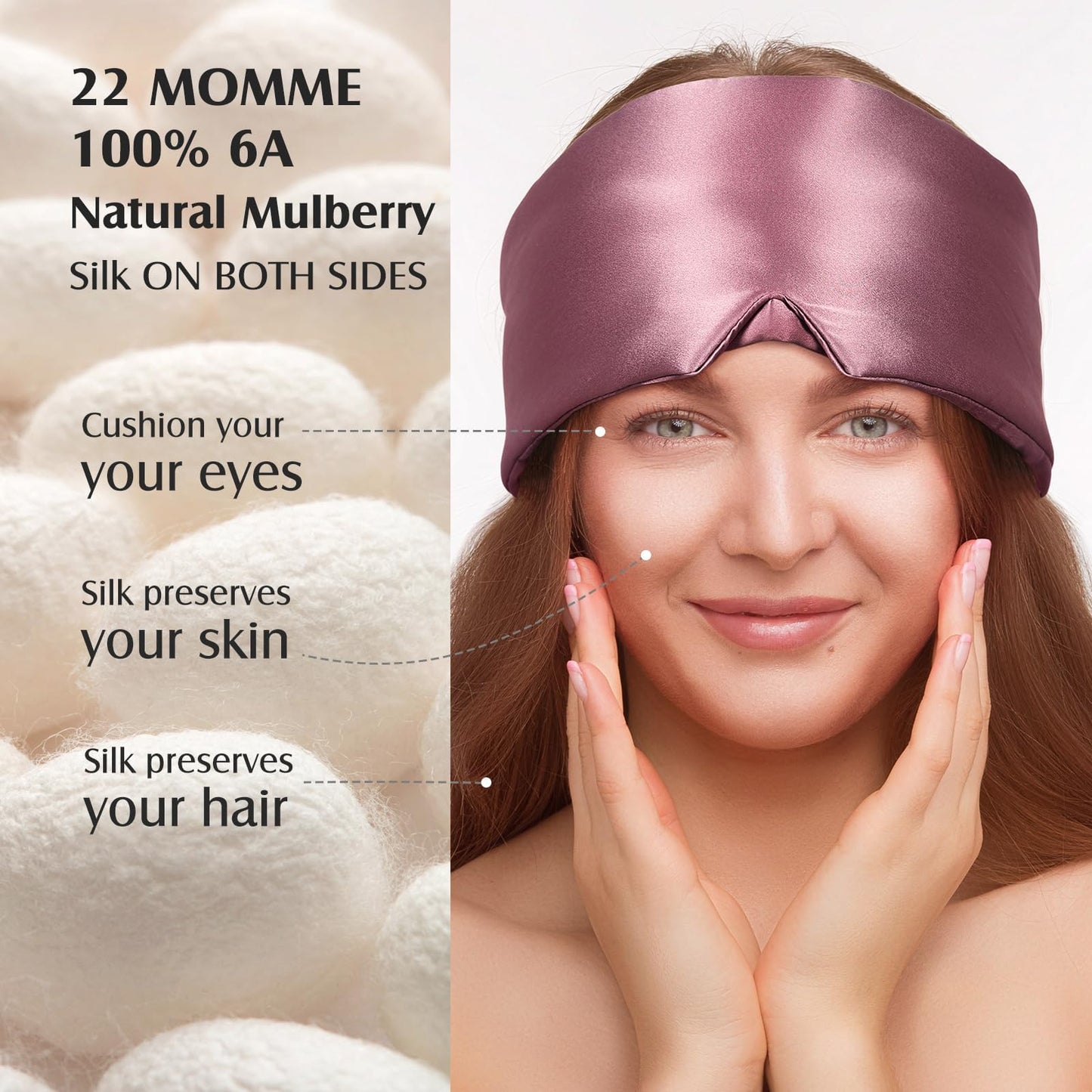 YFONG 100% Mulberry Silk Sleep Mask, Total Blackout Silk Eye Mask for Sleeping Women & Men, 22 Momme 6A Grade Pure Silk with Adjustable Band Designed for Side Sleeper Pink
