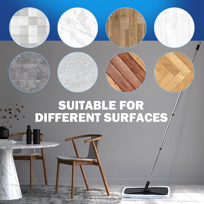 Large Surface Flat Mop, 15x8 Inches, 3Pack Microfiber Wet Mop Refills, Reusable & Washable, Compatible with Hardwood Floor & More, Includes 1 Cleaning Scraper