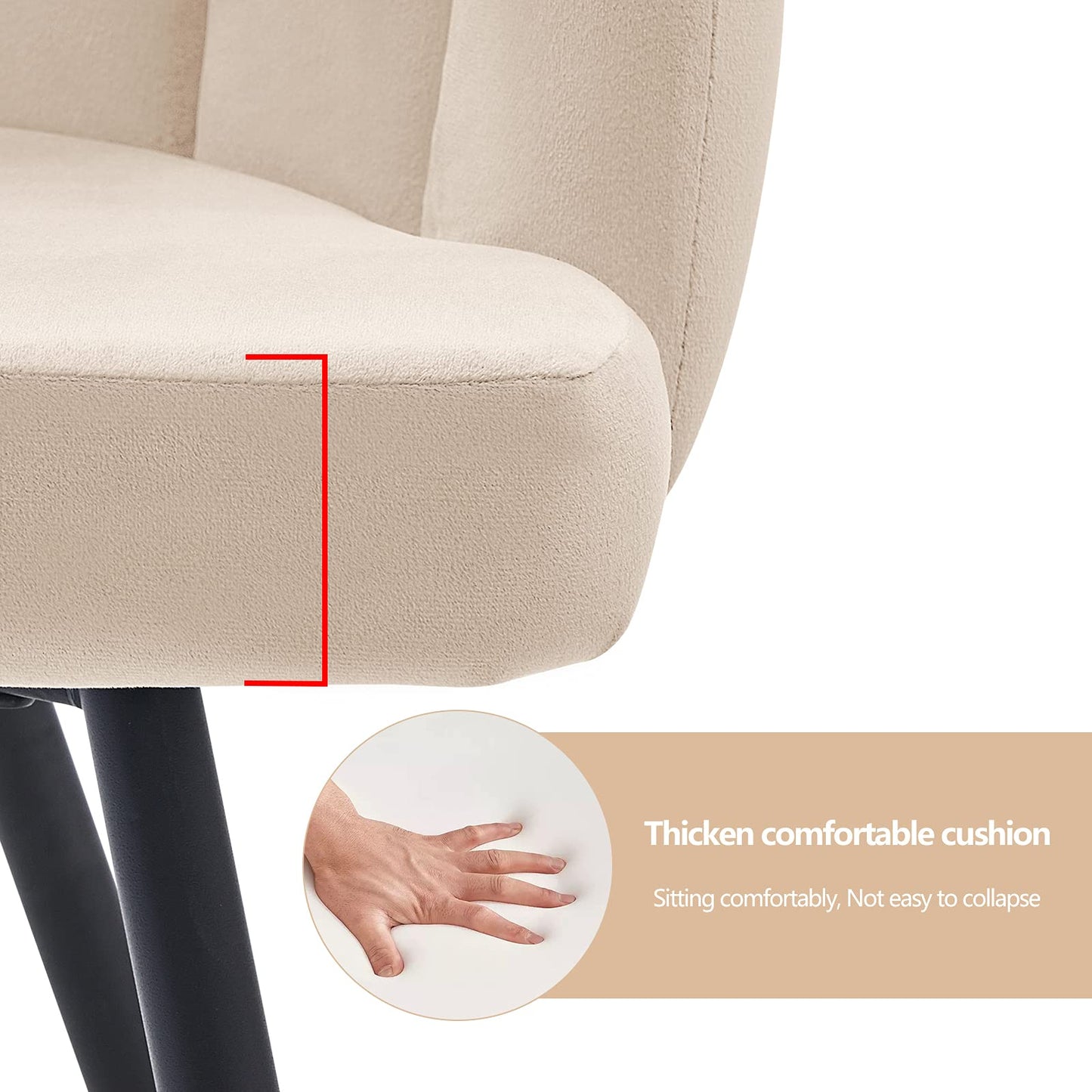 CLIPOP Living Room Barrel Accent Chair, Modern Velvet Kitchen Dining Chair, Vanity Chair with Metal Leg, Scalloped Silhouette, Cozy and Soft Padded, Armless Leisure Makeup Chair for Bedroom, Cream