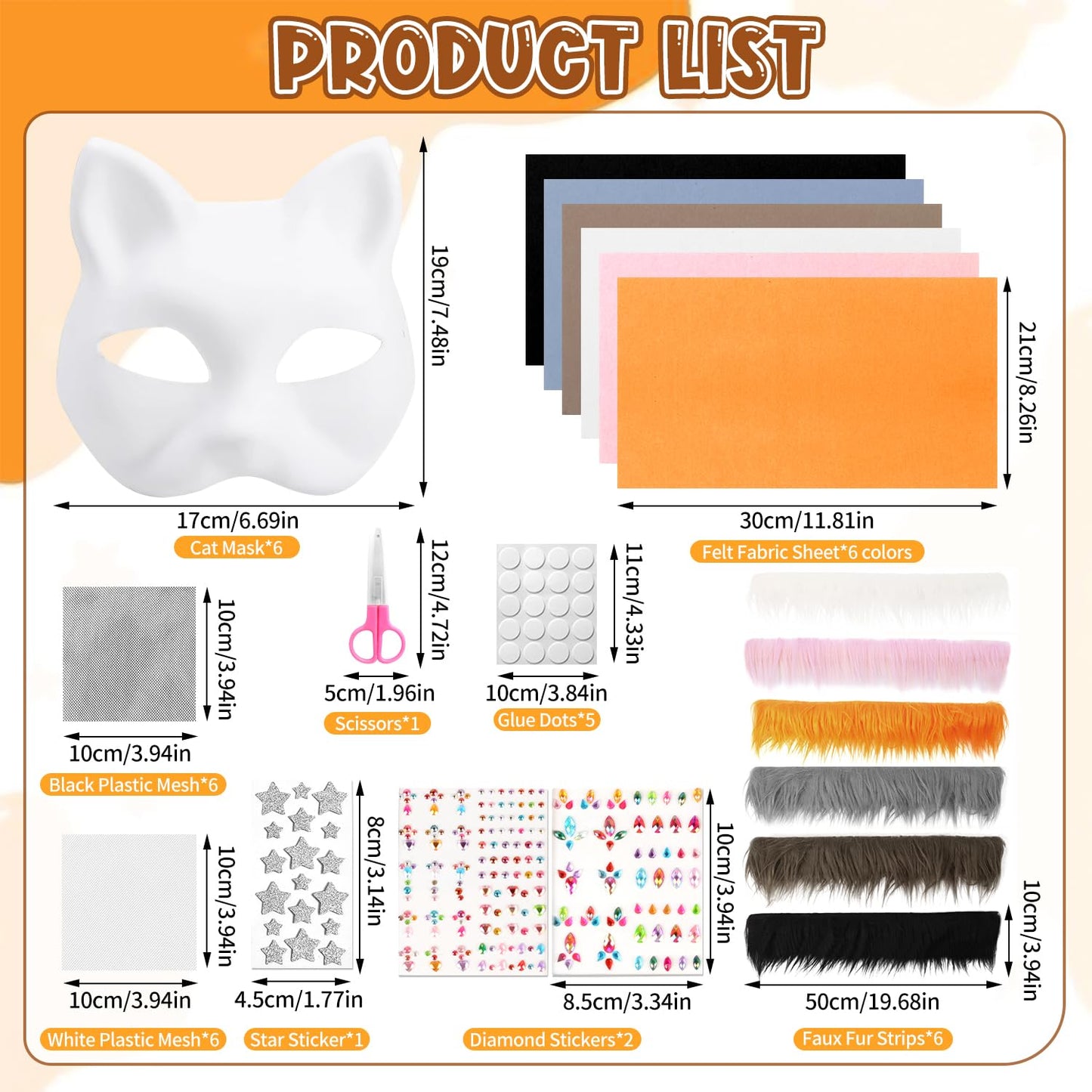DIY Therian Mask Kit Blank Furry Cat Mask with Soft Felt Fabric Sheet Therian Gear Stuff for Masquerade Halloween Cosplay Party