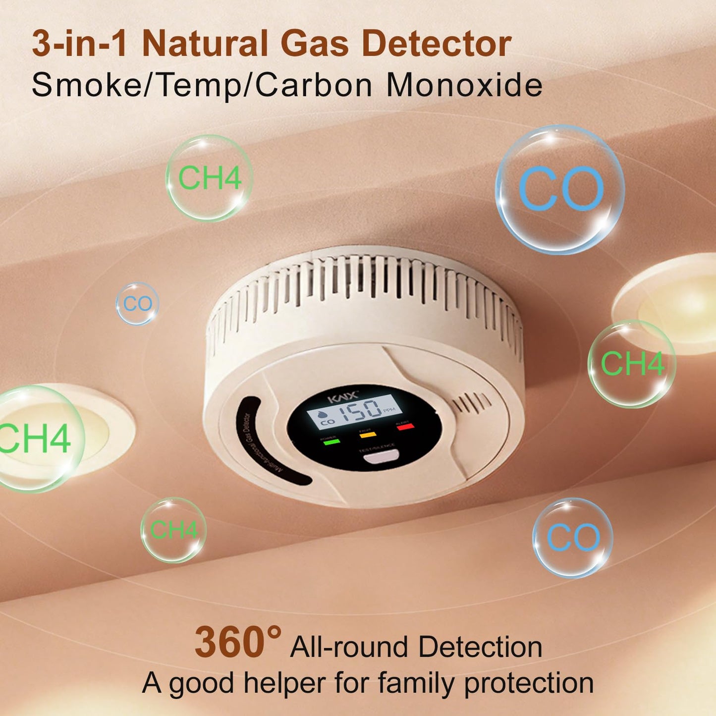 3-In-1 Smoke and Carbon Monoxide Detector Temper Sensor Combo Battery Powered,Smoke Detector, Carbon Monoxide Detectors, CO & Smoke Alarm, Digital Display,Carbon Monoxide Gas Detector for Home,Kitchen
