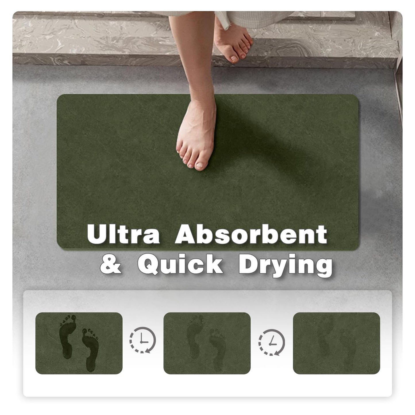 Bathroom Mat Quick Dry, Bathroom Rugs Non Slip Washable Thin Absorbent Bath Mat Fits Under Door Bathroom Floor Mat Perfect for Bath, Shower, or Sink 16"x24" Sage Green