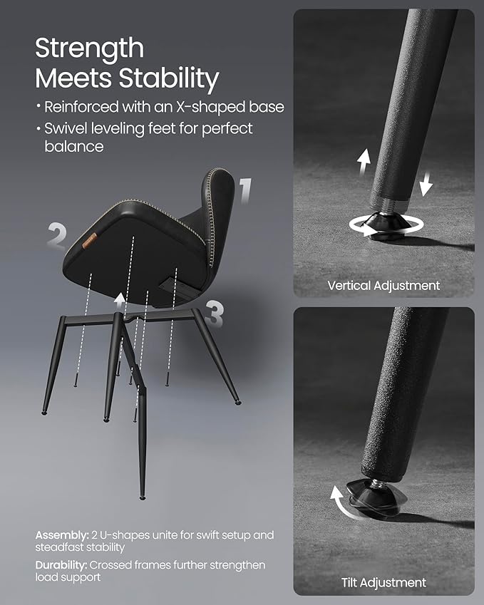 VASAGLE EKHO Collection - Dining Chairs Set of 4, Upholstered Kitchen Chairs, Comfortable Seat, Synthetic Leather with Stitching, Mid-Century Modern, Easy Assembly, Living Room Lounge, Ink Black