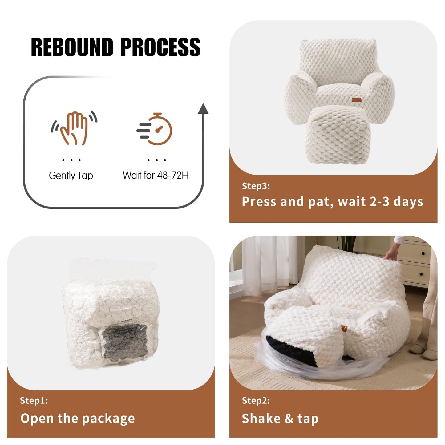 Gaming Chair Comfy Bean Bag Couch Sofa Chair for Bedroom, Modern Faux Fur Reading Bean Bag Chairs for Adults Teens, Living Room Adult Bean Bag Chair with Footrest