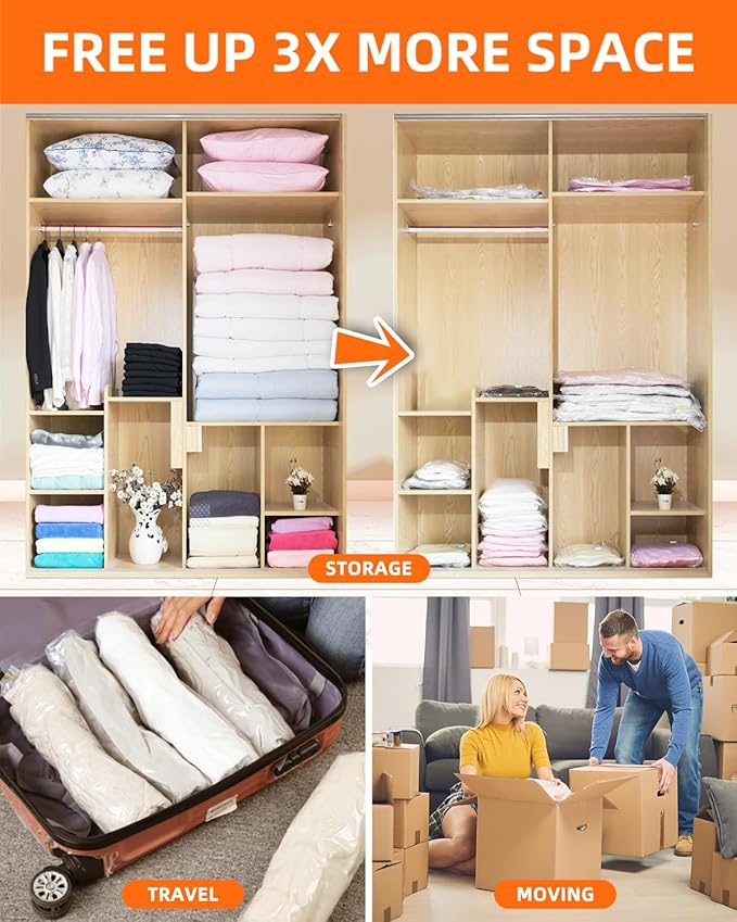 Vacuum Storage Bags, 10 Medium Vacuum Seal Bags for Clothing & Bedding, Space Saver Bags for Organization and Storage, Hand Pump Included(10M)