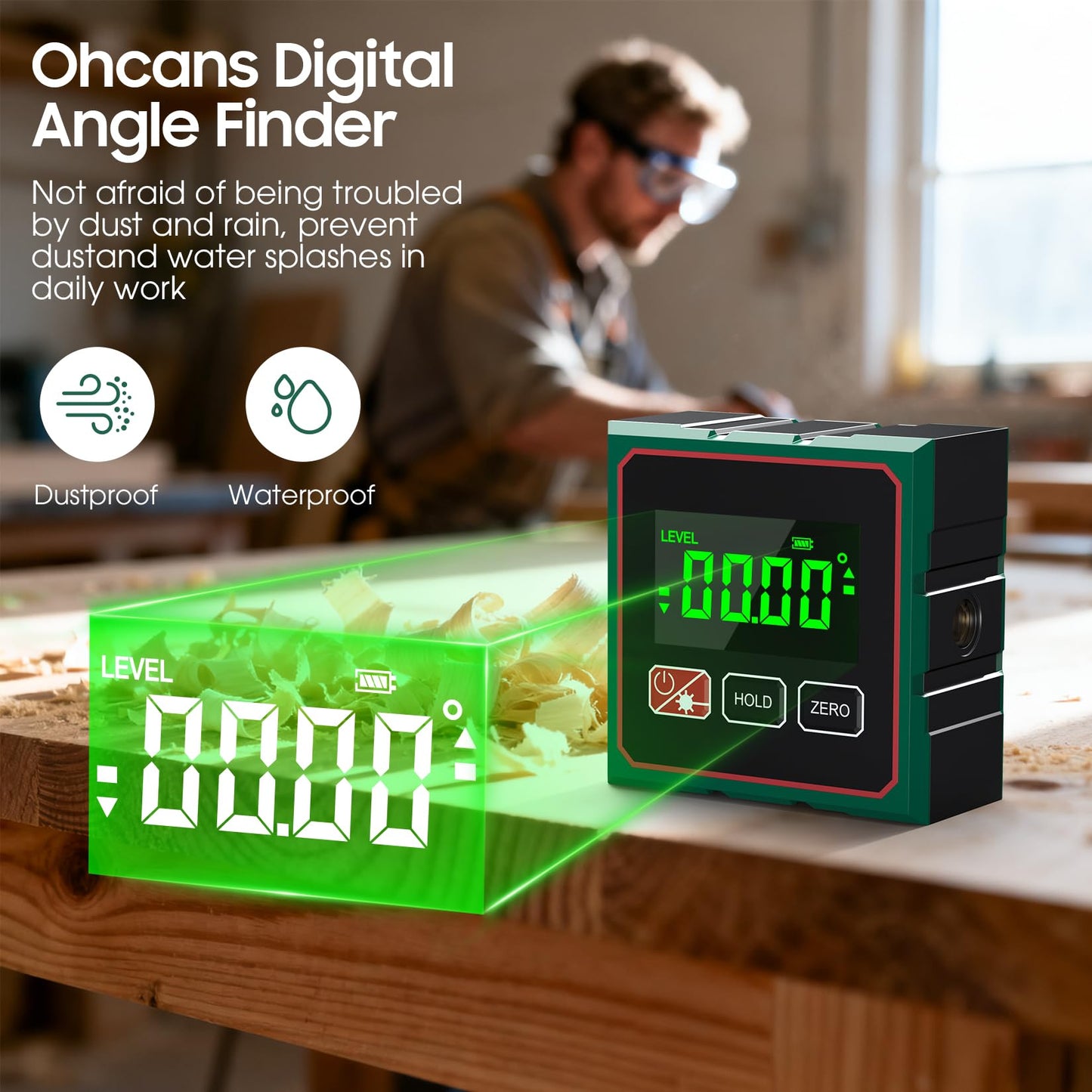 Ohcans Digital Angle Finder 4 Side Strong Magnetic Digital Angle Gauge for Table Saw&Woodworking,LCD Display Level Box Measuring Tool,Electronic Laser Backlight Inclinometer for Construction,Machinery