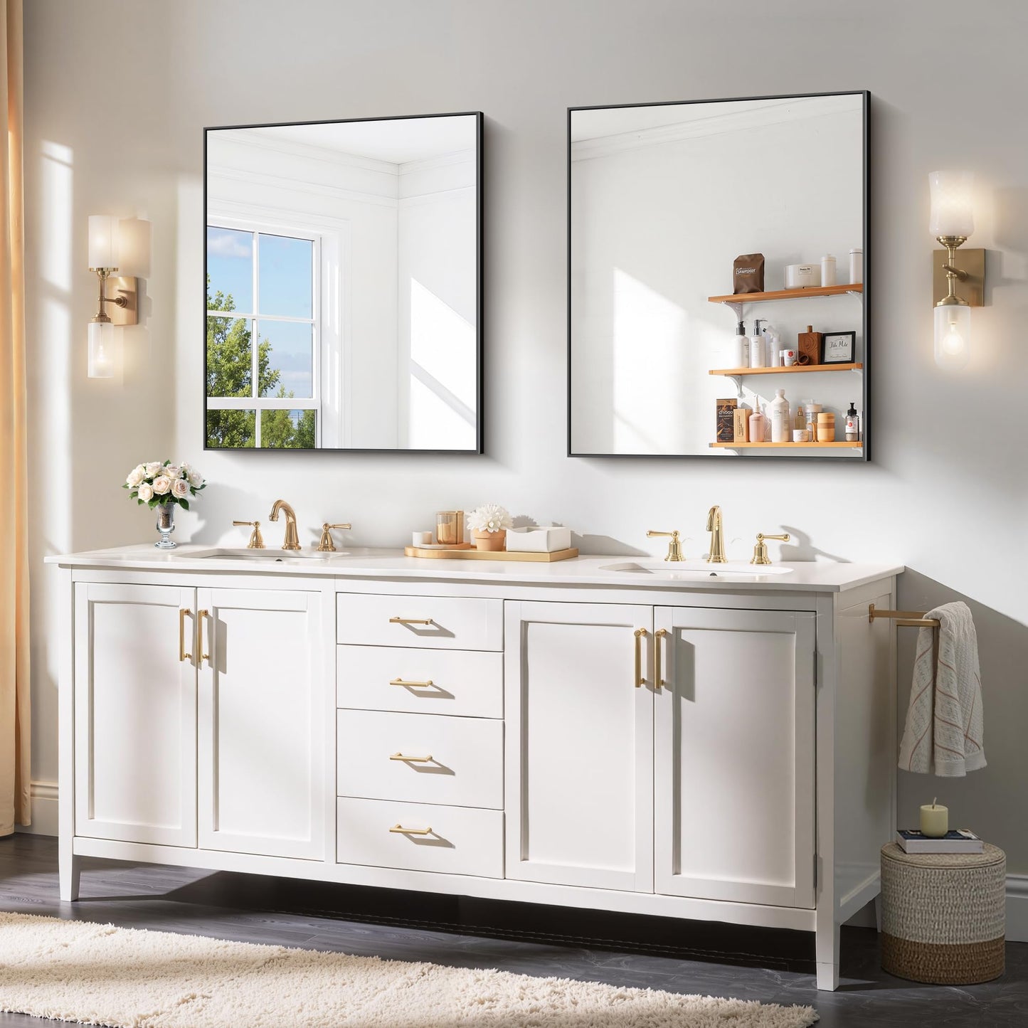 YIROMAN Bathroom Mirror for Wall 30"x36", Matte Black Bathroom Mirror with Metal Frame, Rectangular Vanity Mirror with Right Angles, Wall Mirror Hangs Horizontal or Vertical, Shatterproof