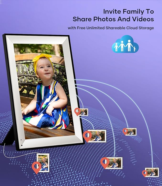 Cozyla 10.1'' WiFi Digital Picture Frame AI-Enhanced Free Unlimited Storage Auto-Rotate Share Photo&Video via Apps from Phone Smart Digital Photo Frame Electric Picture Frame Slideshow Display Mat