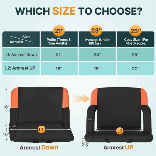 HOPERAN 25" Dual-Sided Heated Stadium Seats for Bleachers with Back Support, 3 Levels Heating Bleacher Seats with Backs and Cushion Wide, 5 Pockets Portable Stadium Chair for Outdoor Games Sports