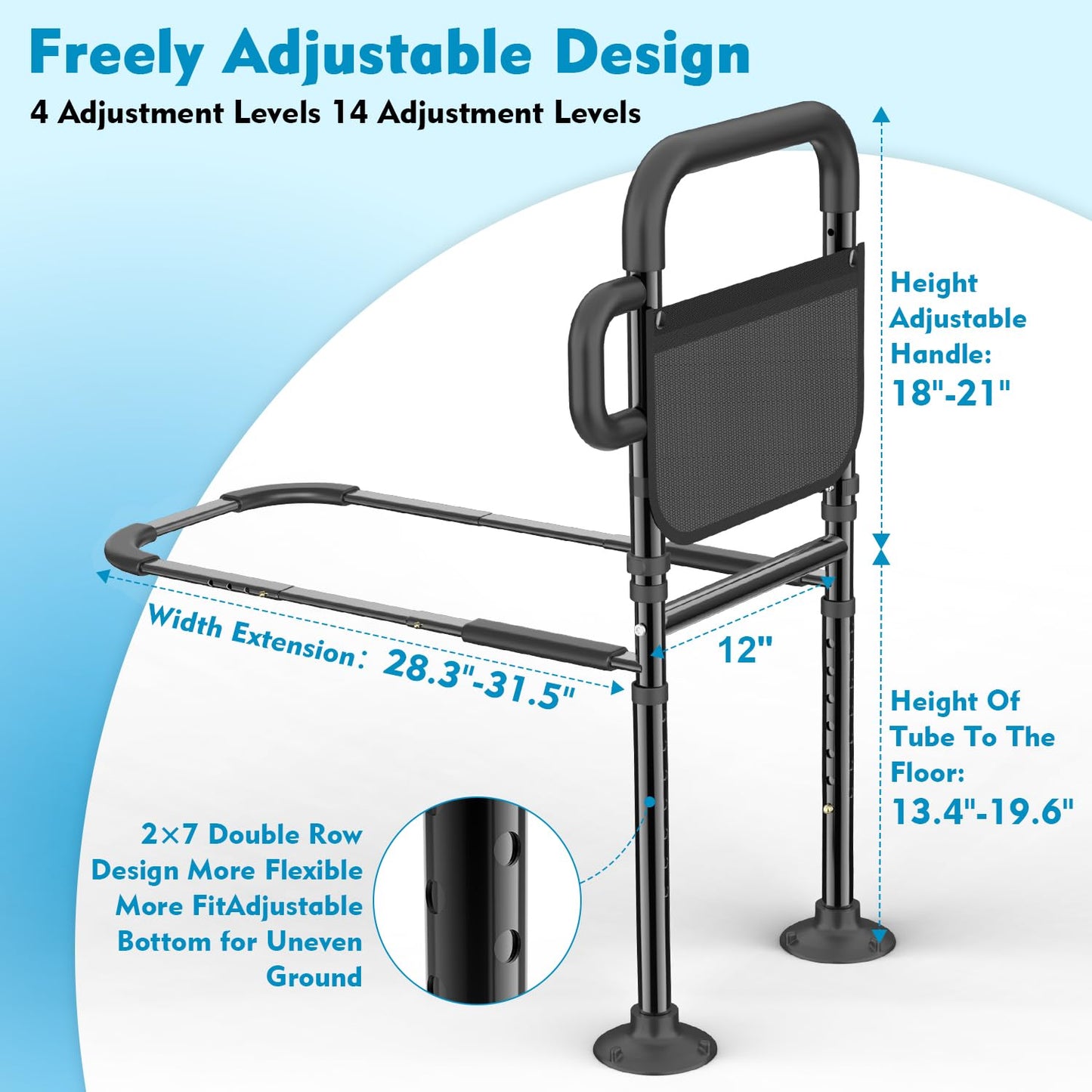 Bed Rails for Elderly Adults Safety, ASTM Approved Adjustable Bed Assist Rail for Seniors, Non-Slip Ergonomic Handle, 400lb Weight Capacity, Storage Pocket & Fixing Strap, Fits Twin/Full/Queen/King