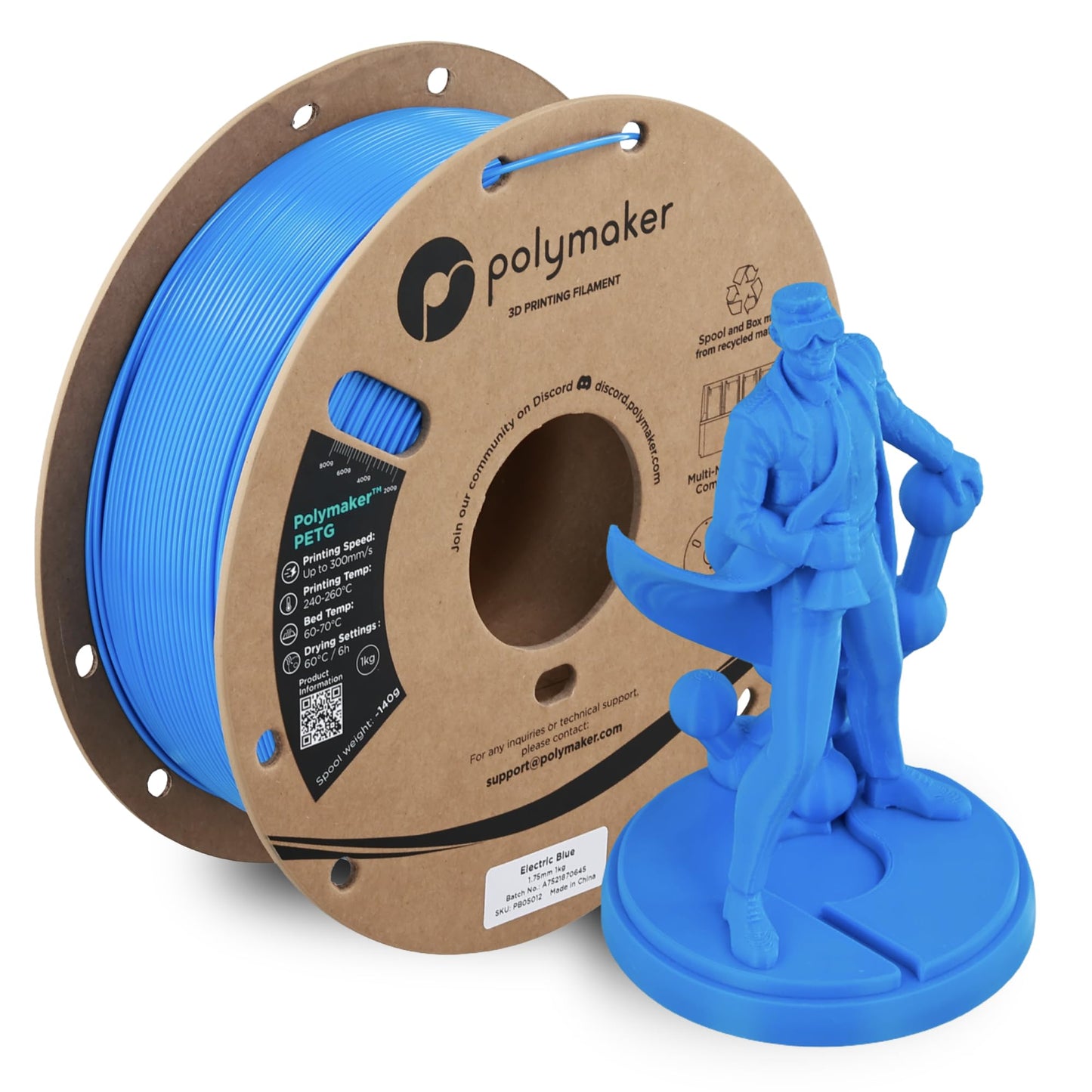 Polymaker PETG Electric Blue 3D Printer Filament 1.75mm 1kg, High Speed PETG up to 300mm/s, High Strength New Formula, Excellent
