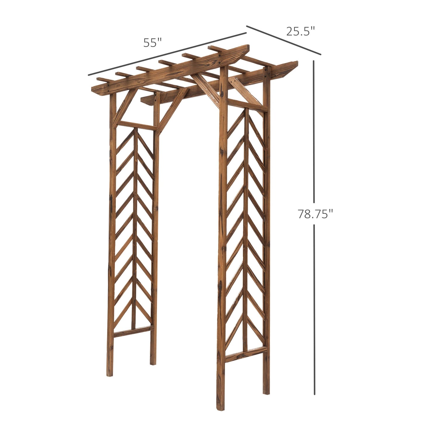 79in Wooden Garden Arbor Arch Trellis with Classic Countryside Style, Pergola Style Roof for Climbing Vines for Ceremony Party Weddings