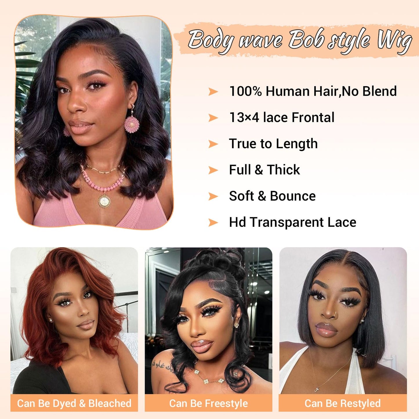 MOOTAFUL Bob Wig Human Hair 13x4 HD Lace Front Wigs Human Hair Pre Plucked 200% Density Glueless Short Body Wave Bob Wigs for Bl