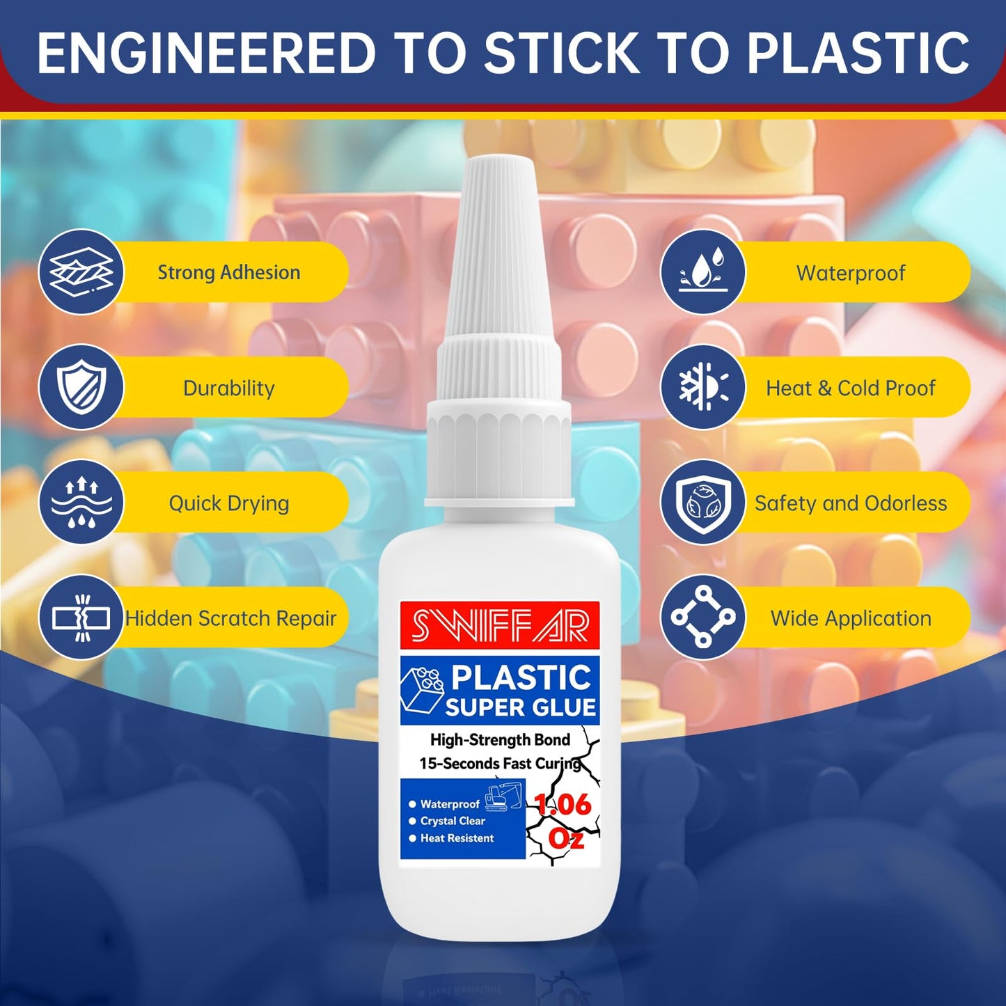 Plastic Glue, Permanent Clear Super Glue for Plastic, Heavy Duty Repair Cement Kit for Model, Miniatures, 3D Prints, Acrylic, PLA, Metal, Car, Waterproof and Safe to Use