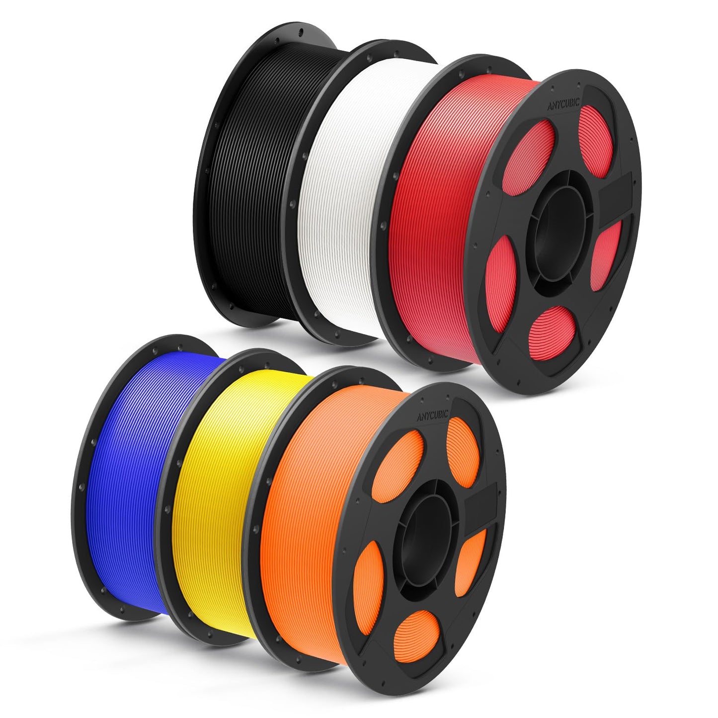 ANYCUBIC PLA Plus (PLA+), 3D Printer Filament 1.75mm Bundle, High Toughness, 1KG Reusable Spool, Black, White, Red, Blue, Yellow
