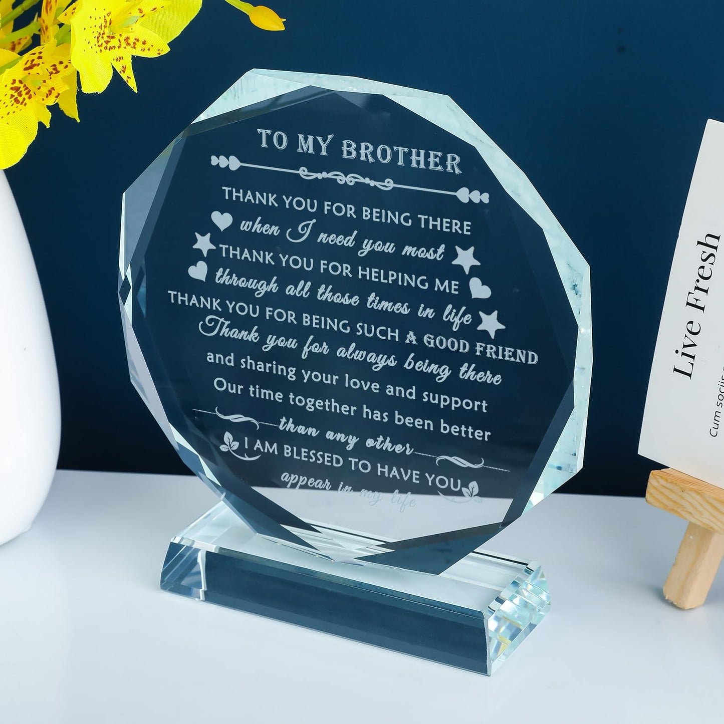 YWHL Brother Birthday Gifts Laser Engraved Crystal Keepsake Gift for Brother Adult on Valentine Day Fathers Day Graduation Meaningful Brother Gifts from Sister