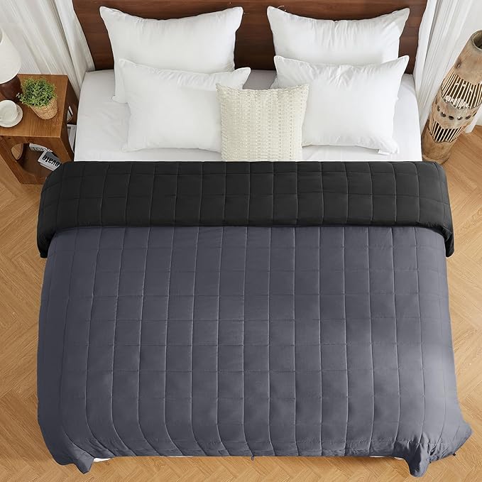 King Size Weighted Blanket for Adults (25 lbs, 80” x 87”, Grey& Black) Cooling Heavy Blanket for Sleeping Perfect for 240-260 lbs, Breathable Blanket for Adults & Couple All Season, Machine Washable