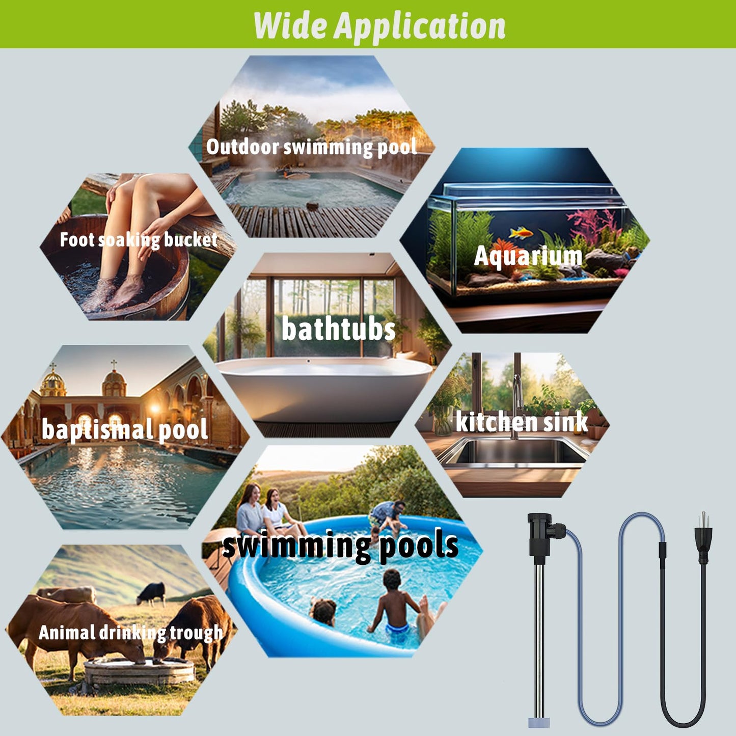 LINGLONGTEMP 2000W Submersible Immersion Water Heater for Hot Tub & Pool – Portable Electric Heater with WiFi Timer & 194°F Temp Control for Bathtub, Baptistry, Above Ground Pool & Inflatable Pool