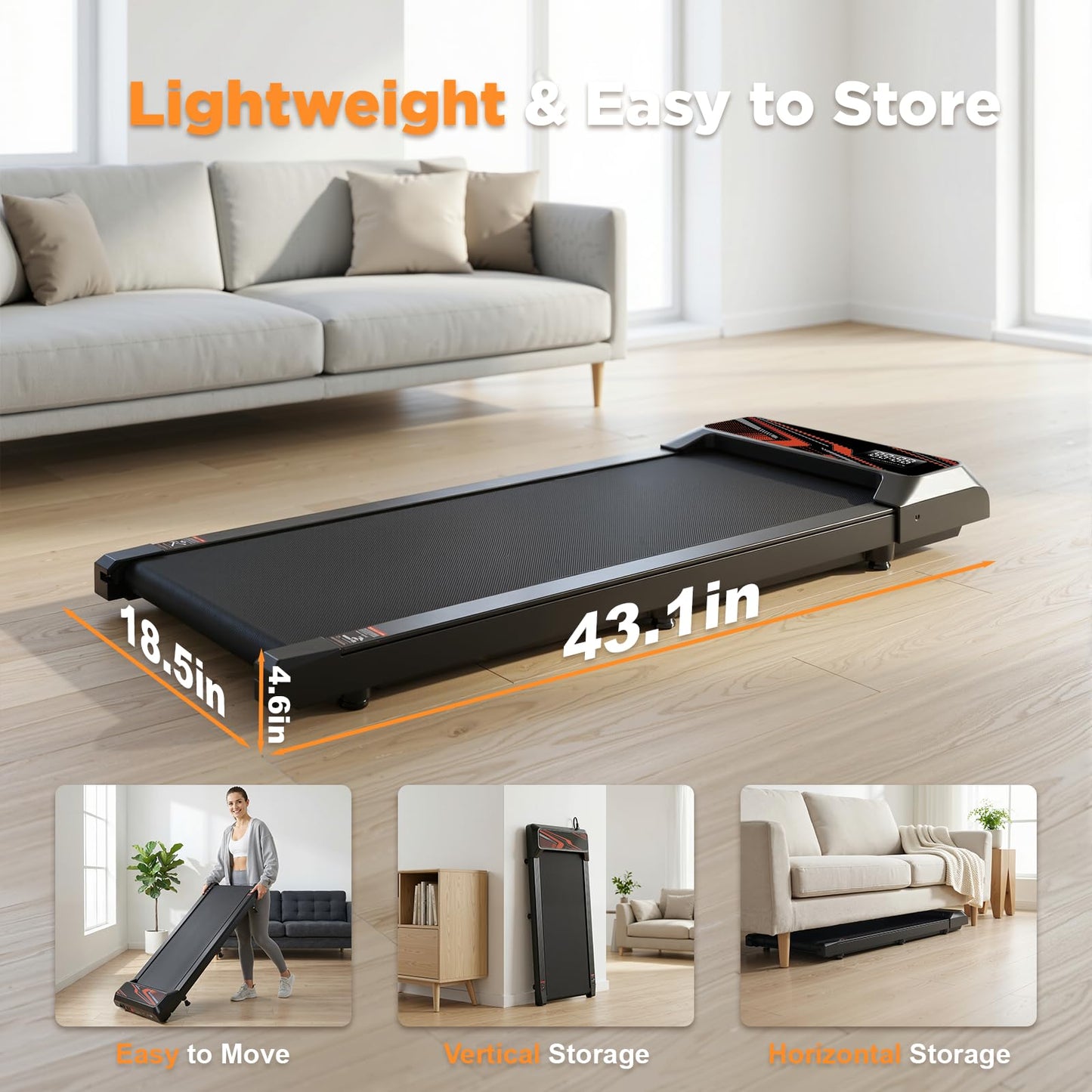 Under Desk Treadmill, Walking Mat with Incline pad, 2.5HP Portable Compact Treadmill for Home Office, Small Mini Walking Treadmill Pad with Remote & 3 in 1 Led Display, 265 Lbs Weight Capacity