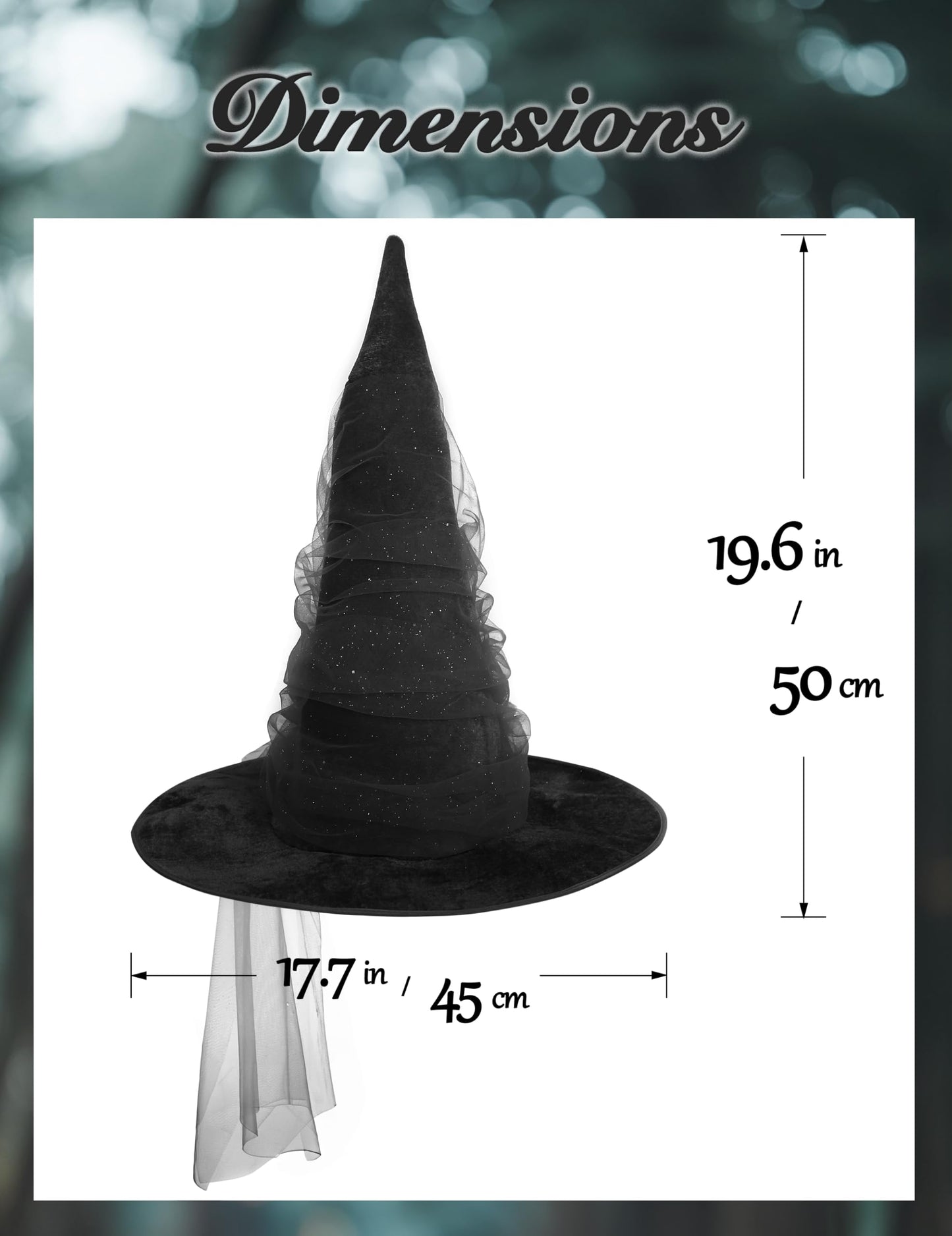 UQJE Women's Black Witch Hat Adult Mesh Witches Hat Halloween Costume-18in